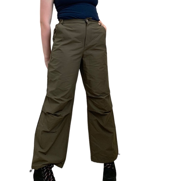 7FAM wide leg parachute pant olive green y2k jogger button down urban dance💃🏼 - Picture 2 of 10